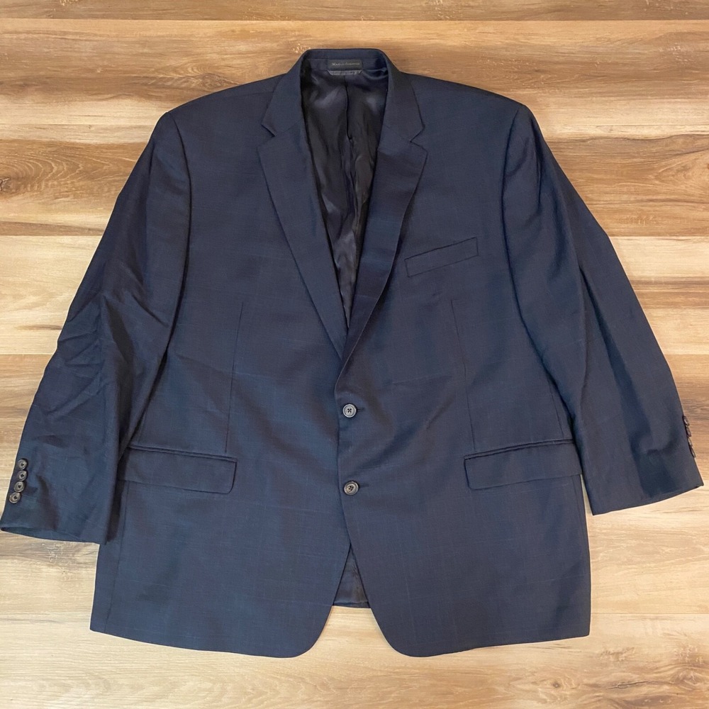 Lauren Ralph Lauren Blazer 50R Wool Windowpane Sport Coat Navy Blue Classic Fit